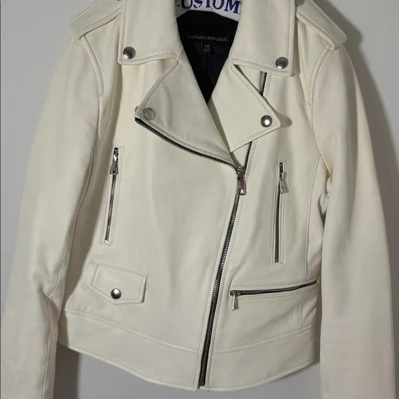 Banana Republic Leather Moto Jacket,‎ White SIZE XS             #425039 N0714 - Picture 3 of 9